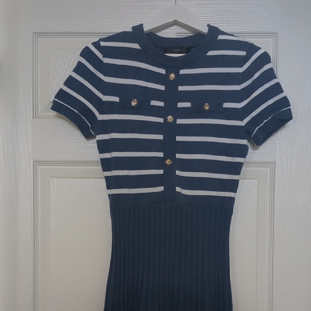 Navy and White Striped Dress Nwot